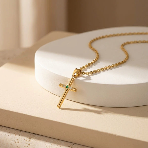 Electroplated Titanium Steel Cross Pendant Necklace With Zircon Accents Slim Bar Design Light Luxury Women's Jewelry For Layered Wear