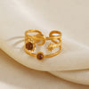Electroplated Women's Stainless Steel Open Ring With Vintage Star And Moon Design And Tiger Eye Stone Inlay