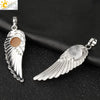 Electroplated Zinc Alloy Angel Wing Pendant Necklace With Inlaid Natural Stone Crystal Feather Design Ball Chain Minimalist Unisex Jewelry