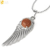 Electroplated Zinc Alloy Angel Wing Pendant Necklace With Inlaid Natural Stone Crystal Feather Design Ball Chain Minimalist Unisex Jewelry