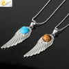 Electroplated Zinc Alloy Angel Wing Pendant Necklace With Inlaid Natural Stone Crystal Feather Design Ball Chain Minimalist Unisex Jewelry