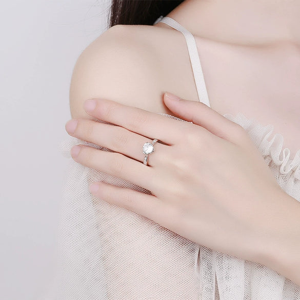 Elegant Adjustable Sterling Silver Geometric Heart Ring For Women Electroplated Full Diamond Style Fashion Jewelry