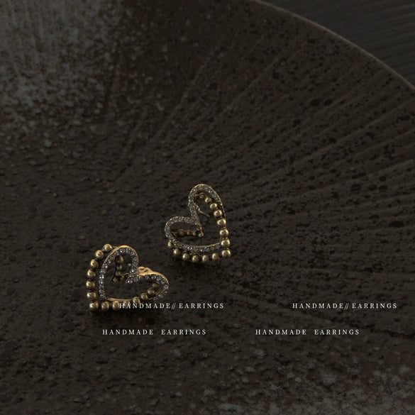 Elegant Alloy Heart Earrings With Printed Diamond Encrusted Design Simple Trendy Heart Shape Earrings For Women