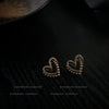Elegant Alloy Heart Earrings With Printed Diamond Encrusted Design Simple Trendy Heart Shape Earrings For Women