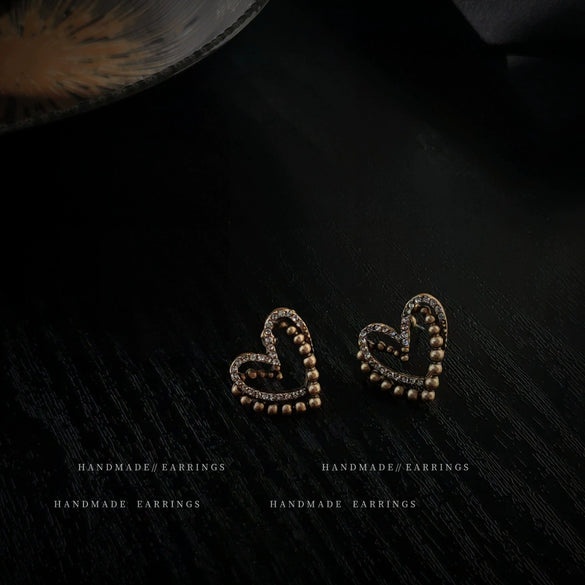 Elegant Alloy Heart Earrings With Printed Diamond Encrusted Design Simple Trendy Heart Shape Earrings For Women
