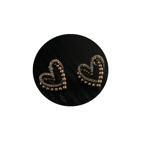 Elegant Alloy Heart Earrings With Printed Diamond Encrusted Design Simple Trendy Heart Shape Earrings For Women