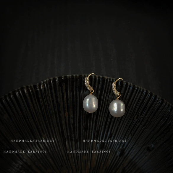 Elegant Baroque Style Freshwater Pearl And Zircon Drop Shaped Copper Earrings For Women With Handmade Electroplated Finish