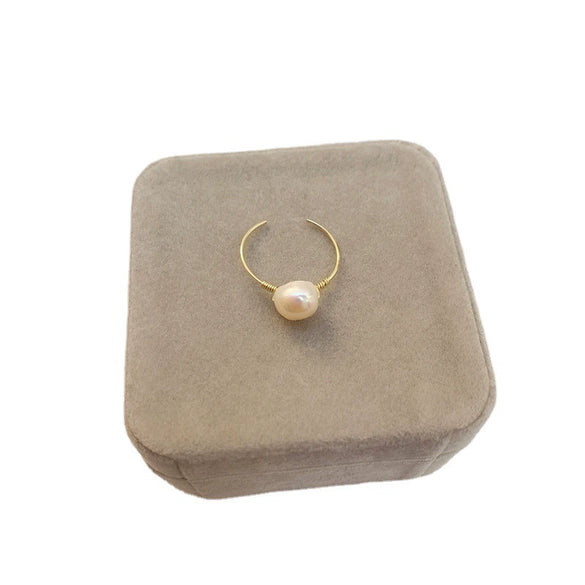 Elegant Baroque Style Freshwater Pearl Copper Ring For Women Geometric Adjustable Fashion Ring