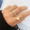 Elegant Baroque Style Freshwater Pearl Copper Ring For Women Geometric Adjustable Fashion Ring