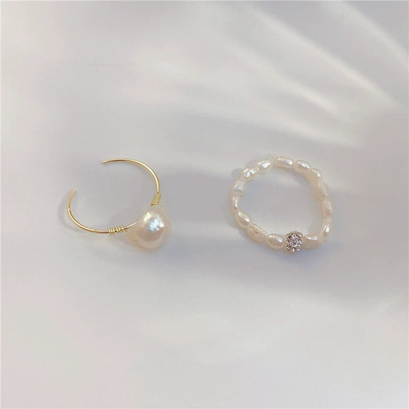 Elegant Baroque Style Freshwater Pearl Copper Ring For Women Geometric Adjustable Fashion Ring