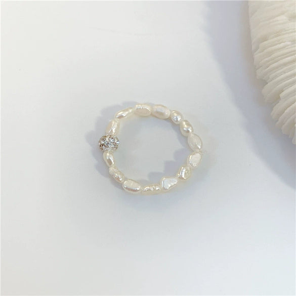Elegant Baroque Style Freshwater Pearl Copper Ring For Women Geometric Adjustable Fashion Ring