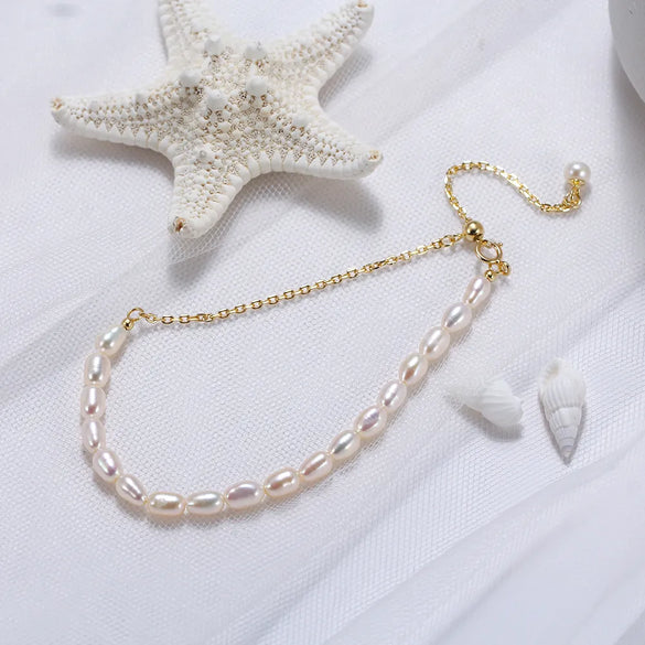 Elegant Baroque Style Simple Style Geometric Solid Color Freshwater Pearl Sterling Silver Plating 14k Gold Plated Bracelets
