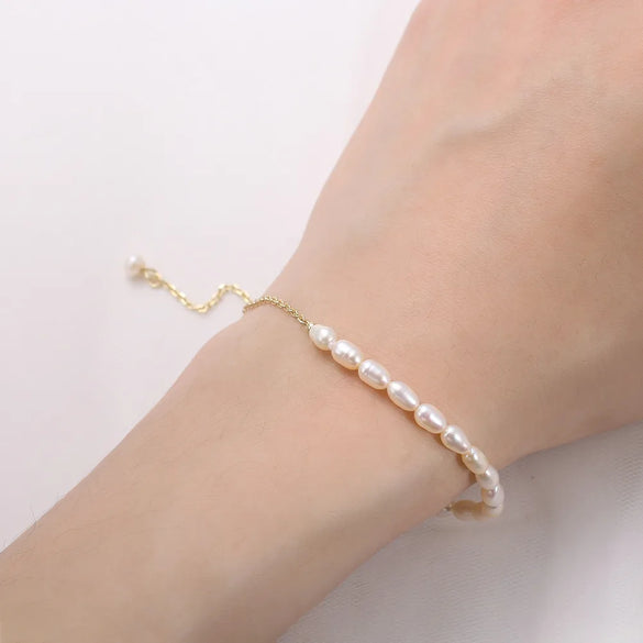 Elegant Baroque Style Simple Style Geometric Solid Color Freshwater Pearl Sterling Silver Plating 14k Gold Plated Bracelets