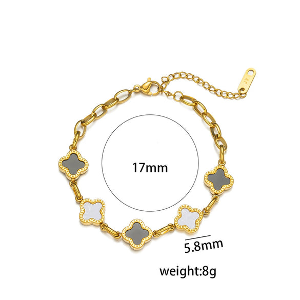 Elegant Black And White Clover Titanium Steel Women's Bracelet With Geometric Design And Vacuum Furnace Electroplating Treatment