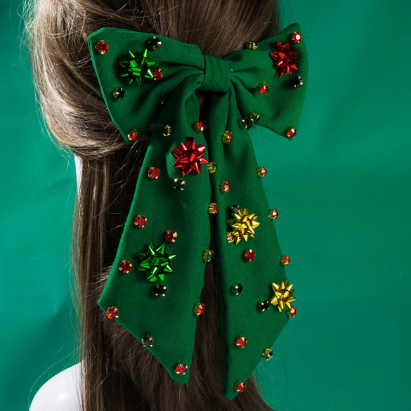 Elegant Bow Hairpin For Female With Diamond Snowflake Holiday Party Accessories Spring Clip Hair Accessories