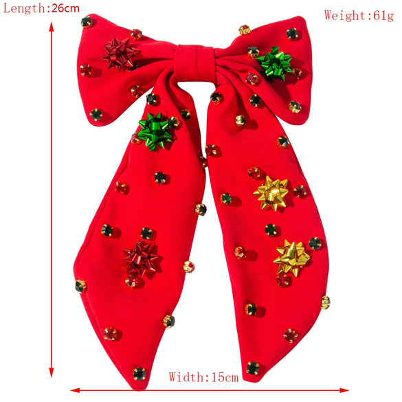 Elegant Bow Hairpin For Female With Diamond Snowflake Holiday Party Accessories Spring Clip Hair Accessories