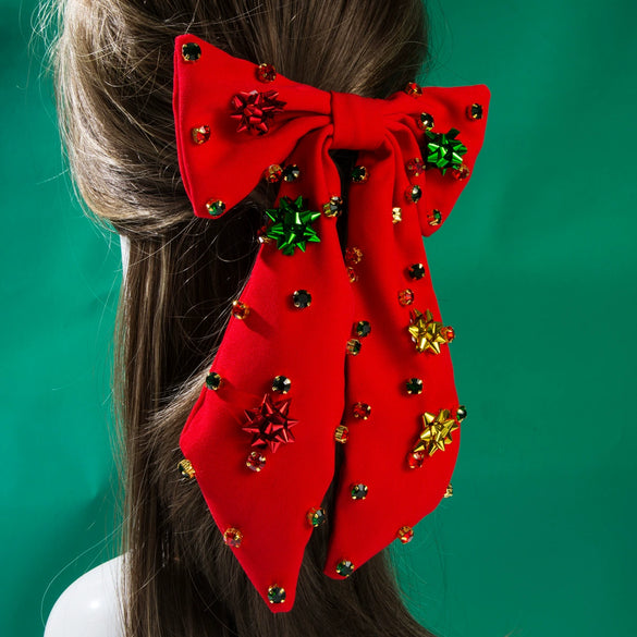 Elegant Bow Hairpin For Female With Diamond Snowflake Holiday Party Accessories Spring Clip Hair Accessories