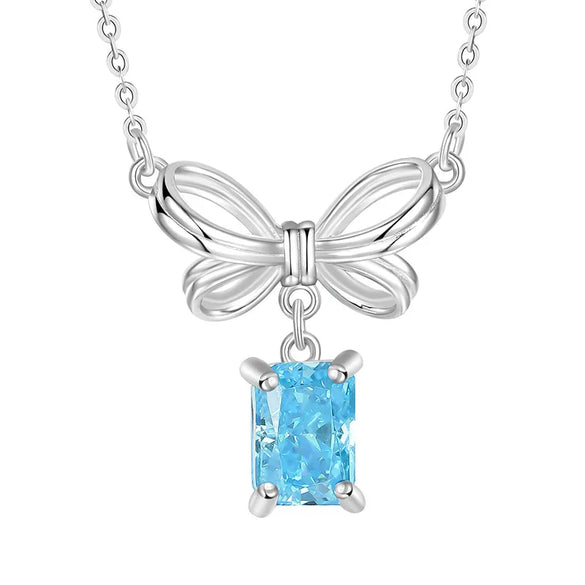Elegant Bow Knot Sterling Silver Zircon Pendant Necklace In Bulk