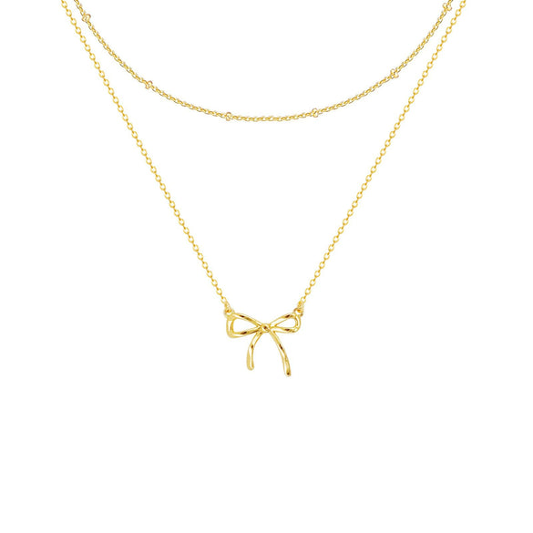 Elegant Bow Pendant Necklace For Women Copper Electroplated Thin Chain Cute Pattern Jewelry Gift