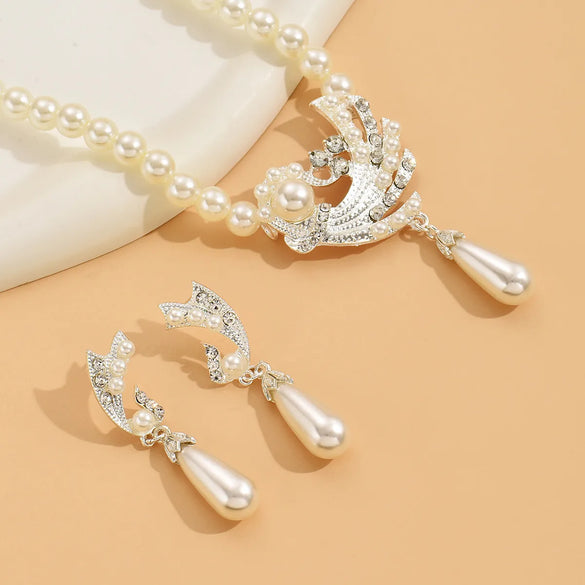 Elegant Bridal Streetwear Water Droplets Imitation Pearl Alloy Irregular Plating Inlay Rhinestones Women'S Earrings Necklace Jewelry Set