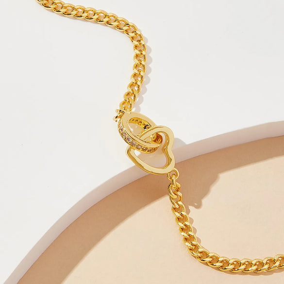 Elegant Circle Heart Shape Brass Gold Plated Zircon Bracelets 1 Piece