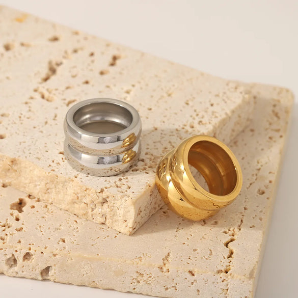 Elegant Circle Stainless Steel Polishing Plating 18k Gold Plated Rings