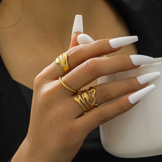 Elegant Classic Style Commute Solid Color 304 Stainless Steel 18K Gold Plated Open Rings Rings In Bulk