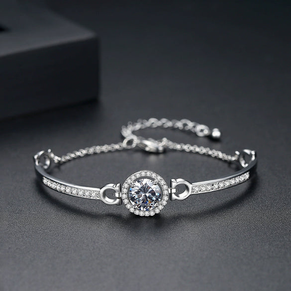 Elegant Copper Geometric Disc Bracelet With Micro Paved Zircon Electroplated Fashion Jewelry For Women