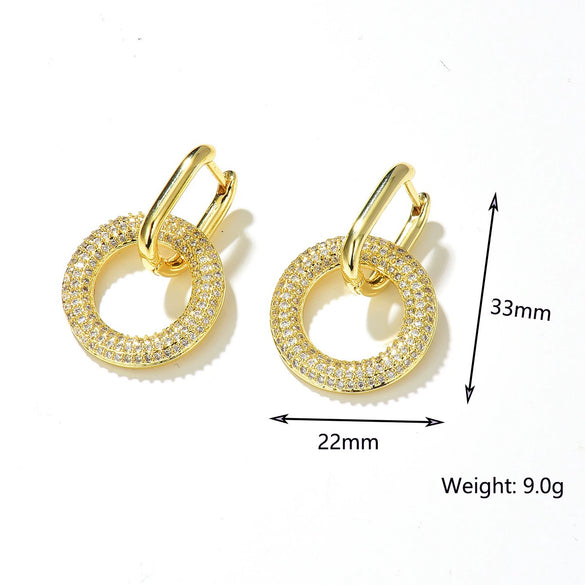 Elegant Copper Geometric Star And Heart Zircon Earrings With Diamond Cut Finish For Women