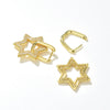 Elegant Copper Geometric Star And Heart Zircon Earrings With Diamond Cut Finish For Women