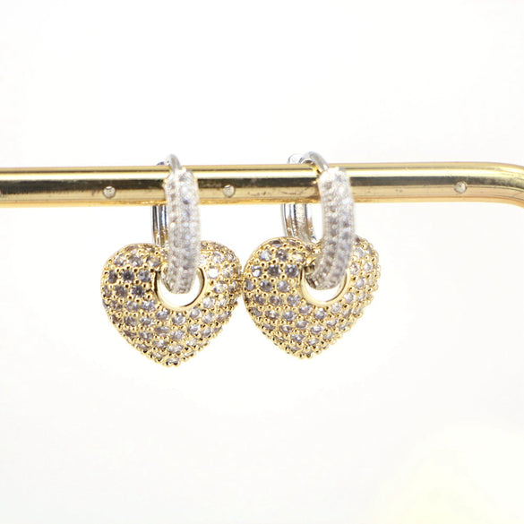 Elegant Copper Heart Shaped Micro Pave Zircon Earrings Sweet Simple Heart Pattern Earrings For Women