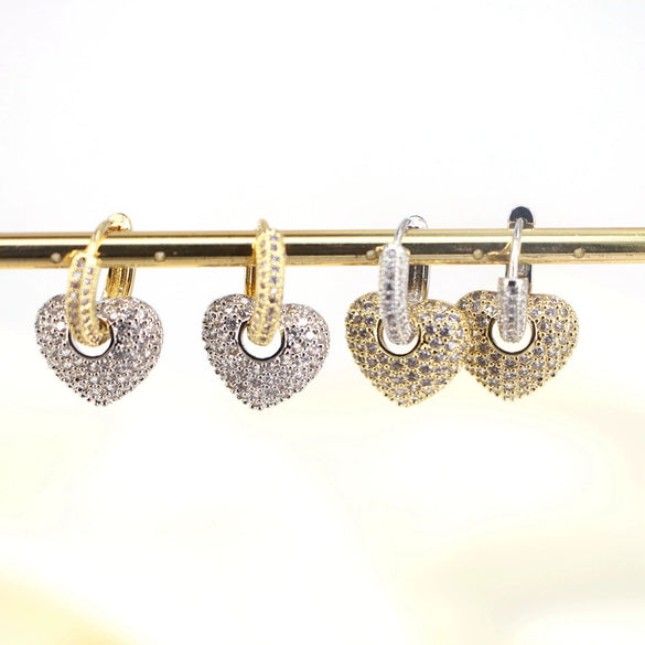 Elegant Copper Heart Shaped Micro Pave Zircon Earrings Sweet Simple Heart Pattern Earrings For Women