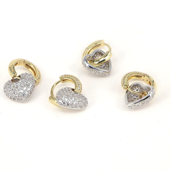 Elegant Copper Heart Shaped Micro Pave Zircon Earrings Sweet Simple Heart Pattern Earrings For Women