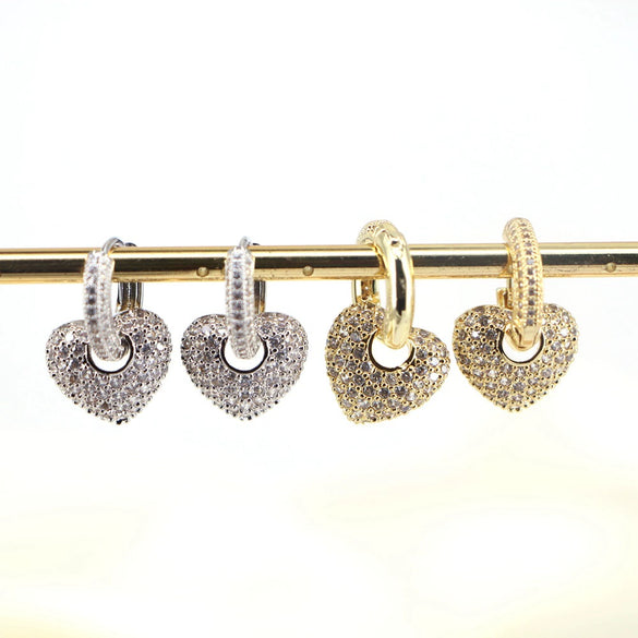 Elegant Copper Heart Shaped Micro Pave Zircon Earrings Sweet Simple Heart Pattern Earrings For Women