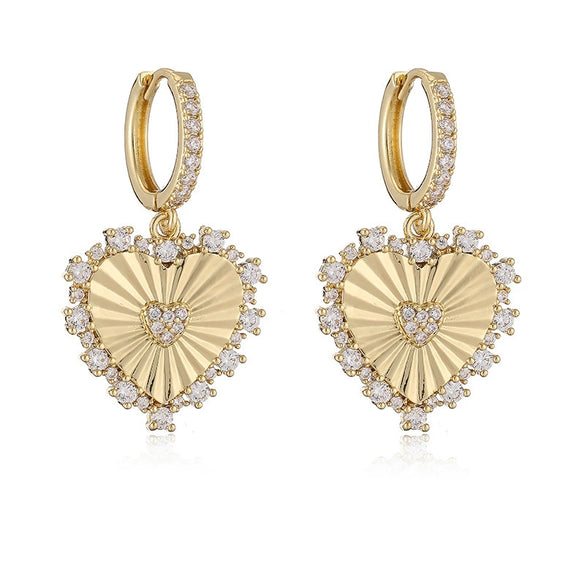 Elegant Copper Inlaid Pearl Heartshaped Earrings For Women