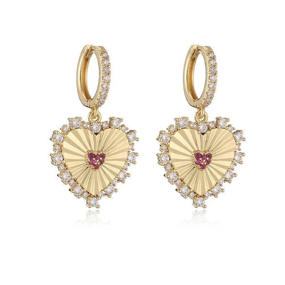 Elegant Copper Inlaid Pearl Heartshaped Earrings For Women