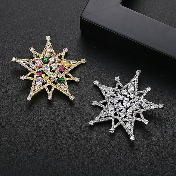 Elegant Copper Star Brooch Pin For Women Fashion Jewelry Accessory With Zircon Color Detail