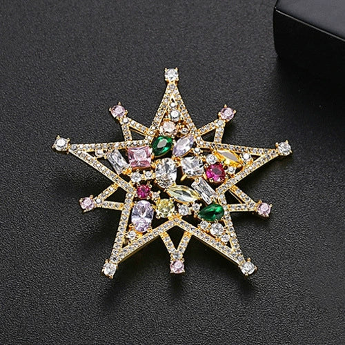 Elegant Copper Star Brooch Pin For Women Fashion Jewelry Accessory With Zircon Color Detail