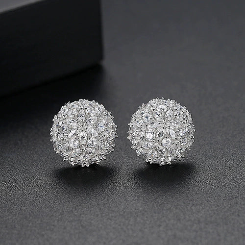 Elegant Copper Zircon Flower Earrings For Women Electroplated Fashion Geometric Floral Stud Earrings