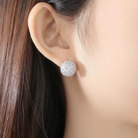Elegant Copper Zircon Flower Earrings For Women Electroplated Fashion Geometric Floral Stud Earrings