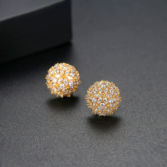 Elegant Copper Zircon Flower Earrings For Women Electroplated Fashion Geometric Floral Stud Earrings