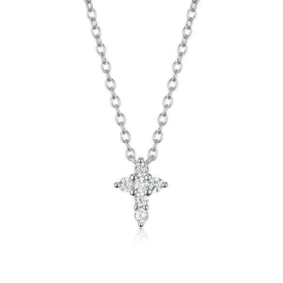 Elegant Cross Sterling Silver Inlay Zircon White Gold Plated Pendant Necklace
