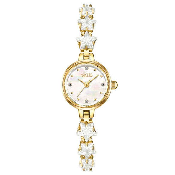 Elegant Crystal Alloy Bracelet Quartz Watch For Women With Round Dial