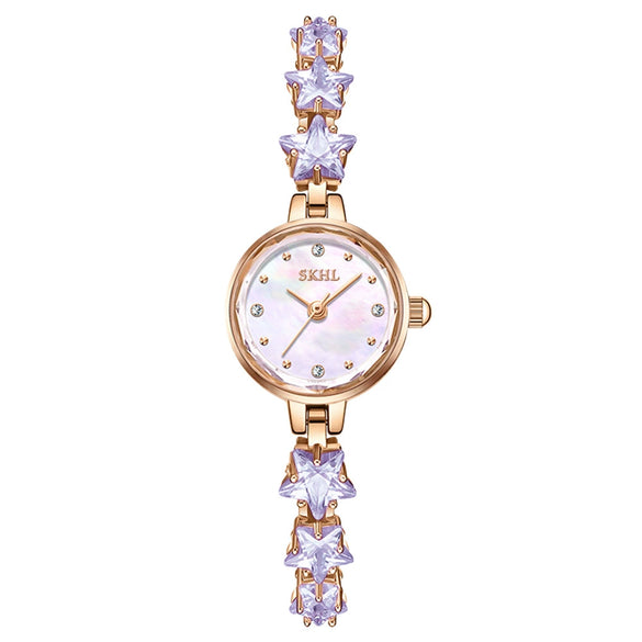 Elegant Crystal Alloy Bracelet Quartz Watch For Women With Round Dial