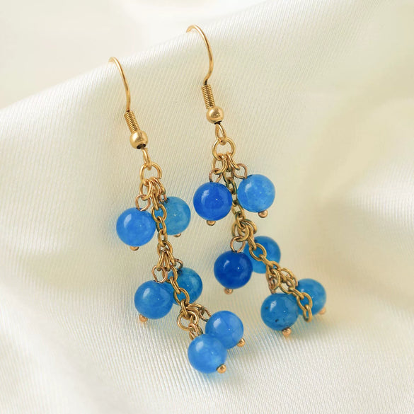 Elegant Crystal Tassel Earrings Stainless Steel Multicolor Natural Stone Geometric Electroplating