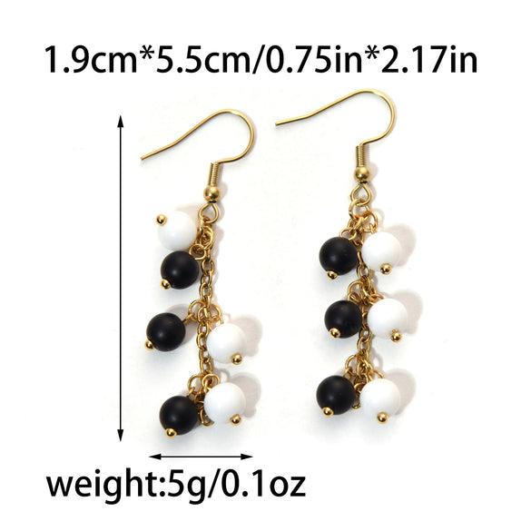 Elegant Crystal Tassel Earrings Stainless Steel Multicolor Natural Stone Geometric Electroplating