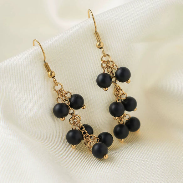 Elegant Crystal Tassel Earrings Stainless Steel Multicolor Natural Stone Geometric Electroplating