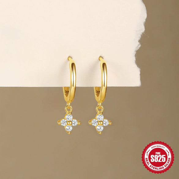 Elegant Daily Workplace Lucky Grass Clover Flower Geometric S925 Sterling Silver Earrings With Inlaid Zircon