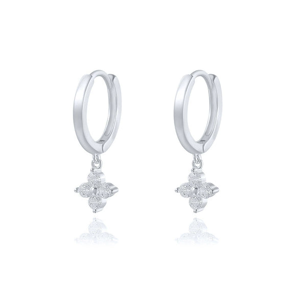 Elegant Daily Workplace Lucky Grass Clover Flower Geometric S925 Sterling Silver Earrings With Inlaid Zircon