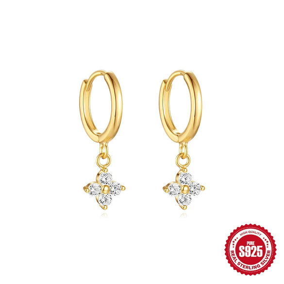 Elegant Daily Workplace Lucky Grass Clover Flower Geometric S925 Sterling Silver Earrings With Inlaid Zircon